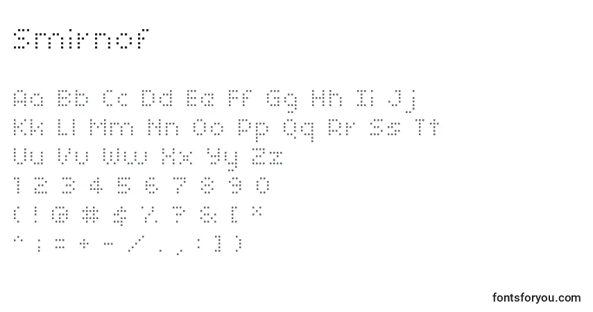 Schriftart Smirnof – Alphabet, Zahlen, spezielle Symbole