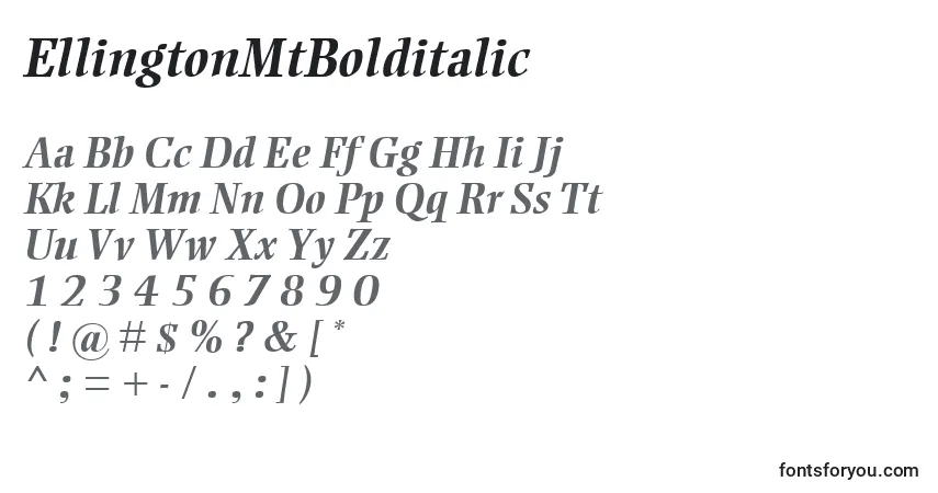 Schriftart EllingtonMtBolditalic – Alphabet, Zahlen, spezielle Symbole