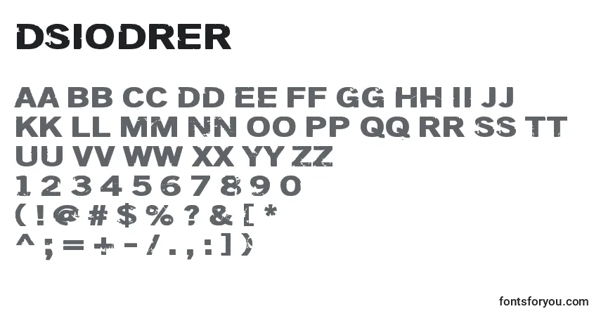 A fonte Dsiodrer – alfabeto, números, caracteres especiais