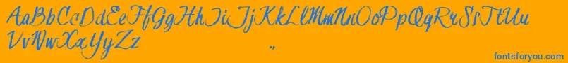 HessterMoffettTrial-Schriftart – Blaue Schriften auf orangefarbenem Hintergrund