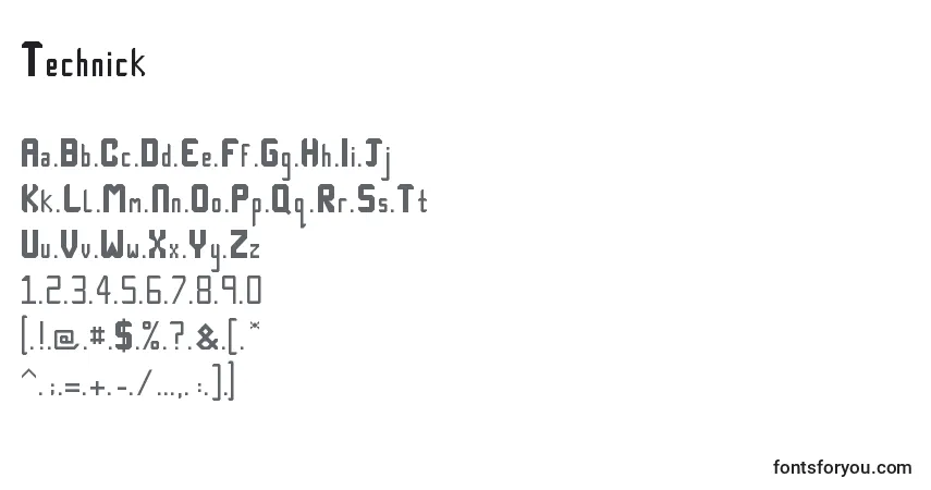 Schriftart Technick – Alphabet, Zahlen, spezielle Symbole