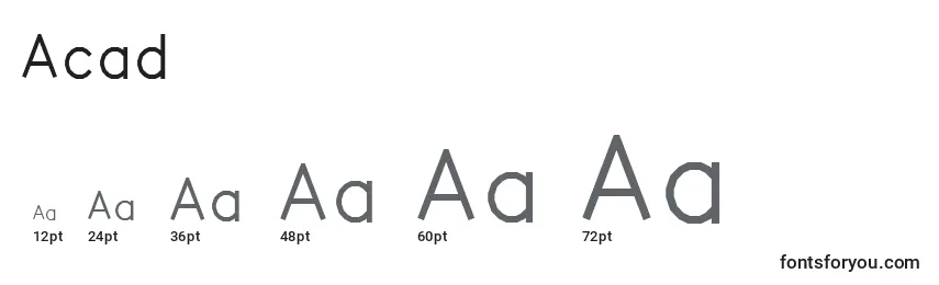 Размеры шрифта Acaderef