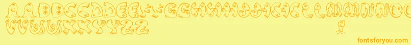 フォントJmhPez – オレンジの文字が黄色の背景にあります。