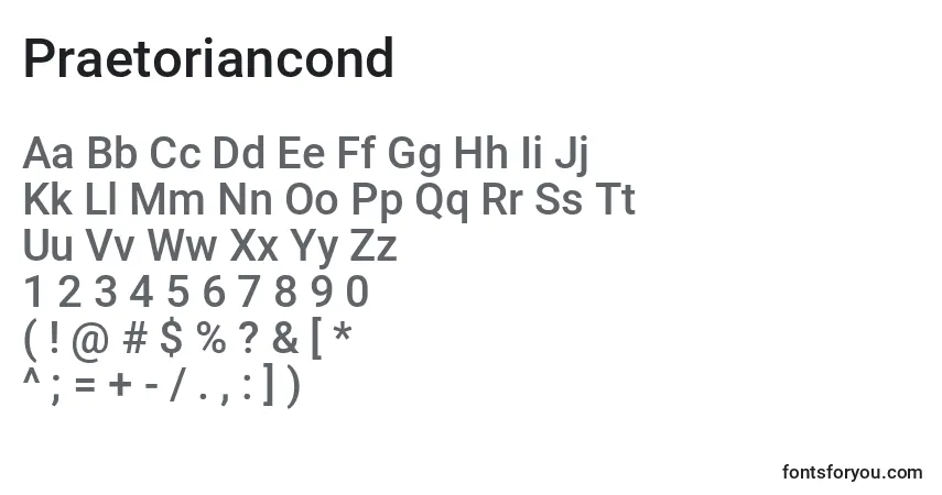Czcionka Praetoriancond – alfabet, cyfry, specjalne znaki