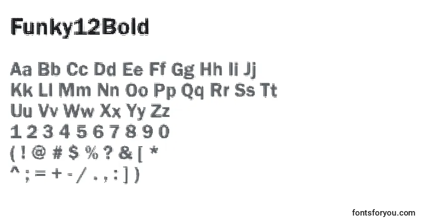 A fonte Funky12Bold – alfabeto, números, caracteres especiais
