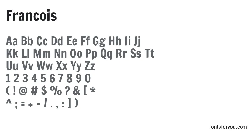 A fonte Francois – alfabeto, números, caracteres especiais