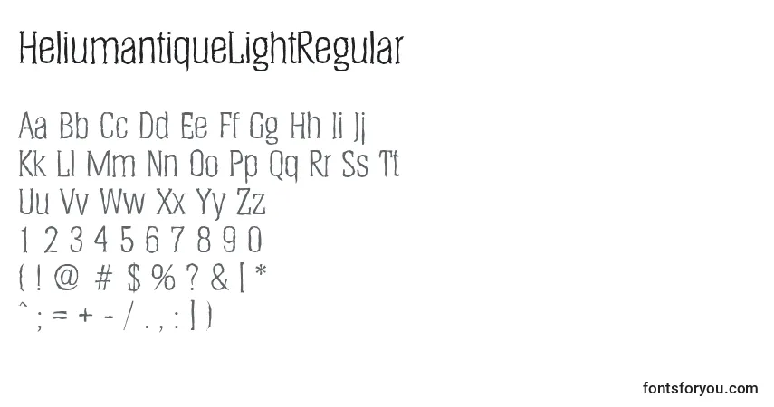 A fonte HeliumantiqueLightRegular – alfabeto, números, caracteres especiais