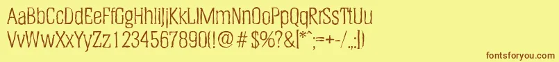 フォントHeliumantiqueLightRegular – 茶色の文字が黄色の背景にあります。