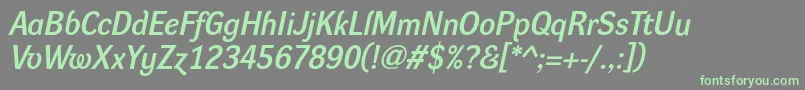 DynagroteskdItalic-fontti – vihreät fontit harmaalla taustalla