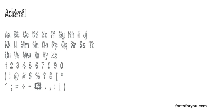 A fonte Acidrefl – alfabeto, números, caracteres especiais