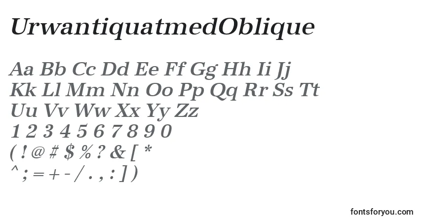 Czcionka UrwantiquatmedOblique – alfabet, cyfry, specjalne znaki