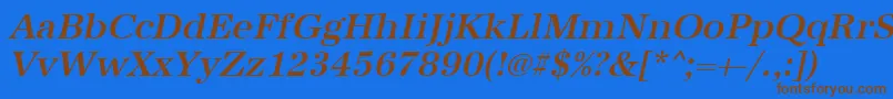 フォントUrwantiquatmedOblique – 茶色の文字が青い背景にあります。