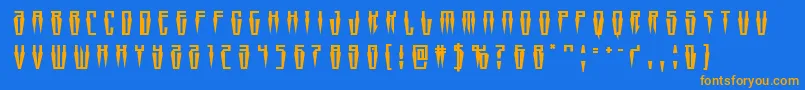 フォントSwordtoothtitle – オレンジ色の文字が青い背景にあります。