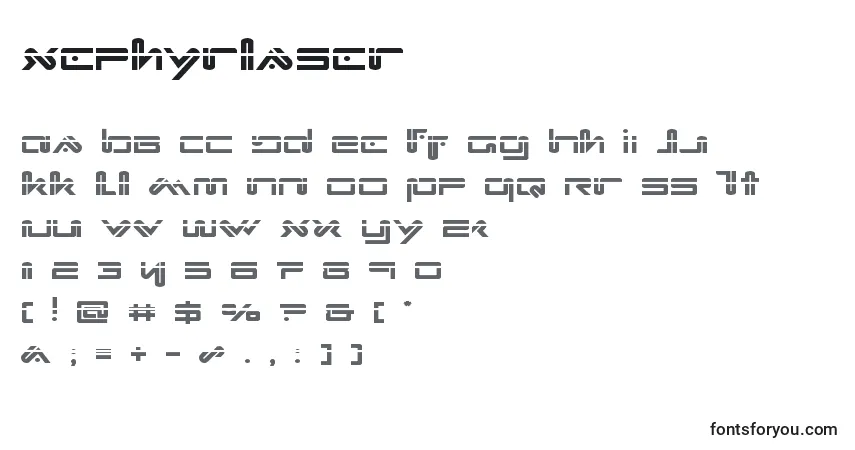 Schriftart Xephyrlaser – Alphabet, Zahlen, spezielle Symbole