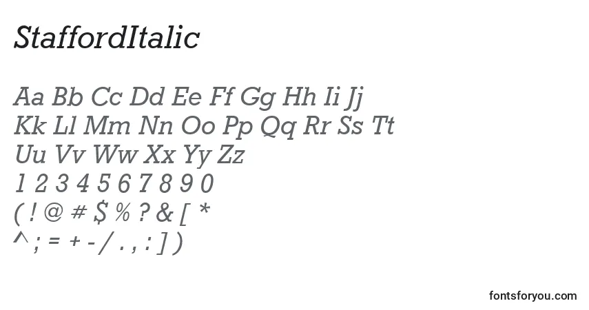 Шрифт StaffordItalic – алфавит, цифры, специальные символы