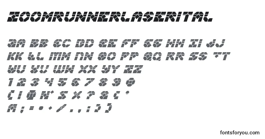 Czcionka Zoomrunnerlaserital – alfabet, cyfry, specjalne znaki