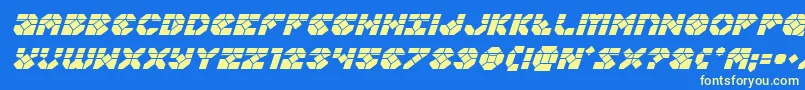 Zoomrunnerlaserital-Schriftart – Gelbe Schriften auf blauem Hintergrund