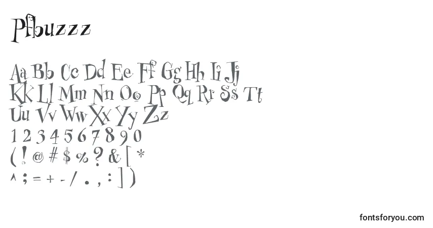 A fonte Pfbuzzz – alfabeto, números, caracteres especiais