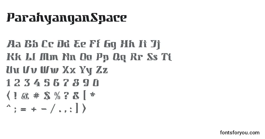 Czcionka ParahyanganSpace – alfabet, cyfry, specjalne znaki