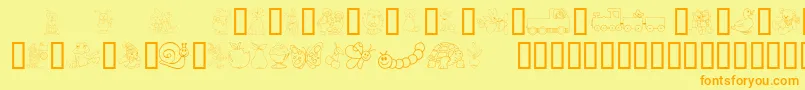 Kiddyding-Schriftart – Orangefarbene Schriften auf gelbem Hintergrund