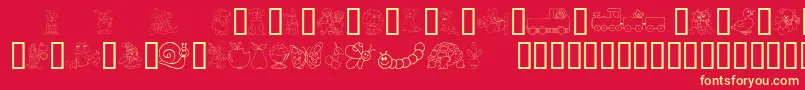 Kiddyding-Schriftart – Gelbe Schriften auf rotem Hintergrund