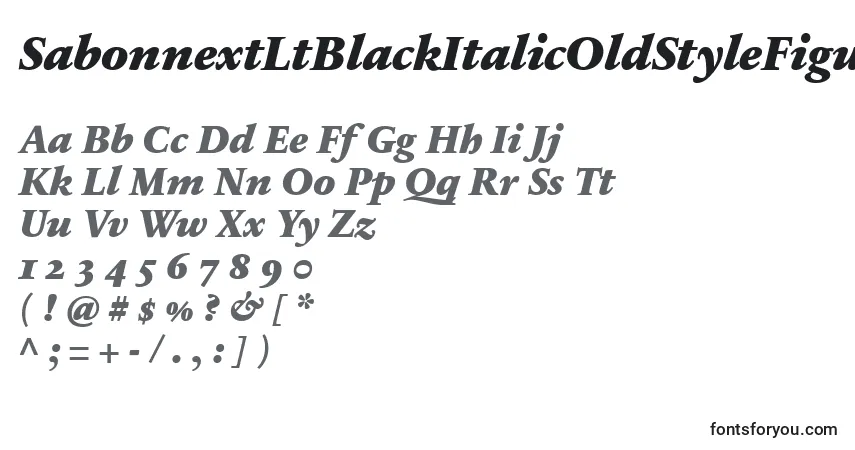 Schriftart SabonnextLtBlackItalicOldStyleFigures – Alphabet, Zahlen, spezielle Symbole