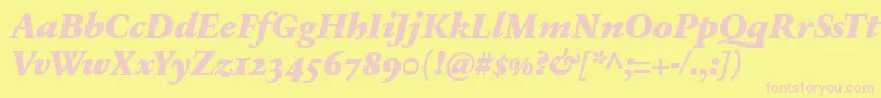 SabonnextLtBlackItalicOldStyleFigures-fontti – vaaleanpunaiset fontit keltaisella taustalla