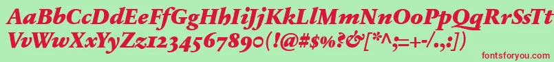 フォントSabonnextLtBlackItalicOldStyleFigures – 赤い文字の緑の背景