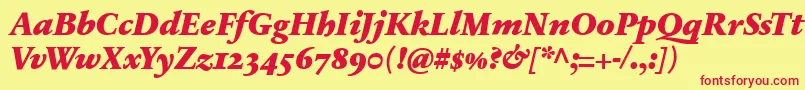 フォントSabonnextLtBlackItalicOldStyleFigures – 赤い文字の黄色い背景