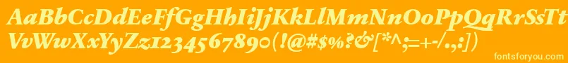 SabonnextLtBlackItalicOldStyleFigures-Schriftart – Gelbe Schriften auf orangefarbenem Hintergrund