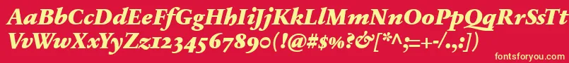 SabonnextLtBlackItalicOldStyleFigures-Schriftart – Gelbe Schriften auf rotem Hintergrund