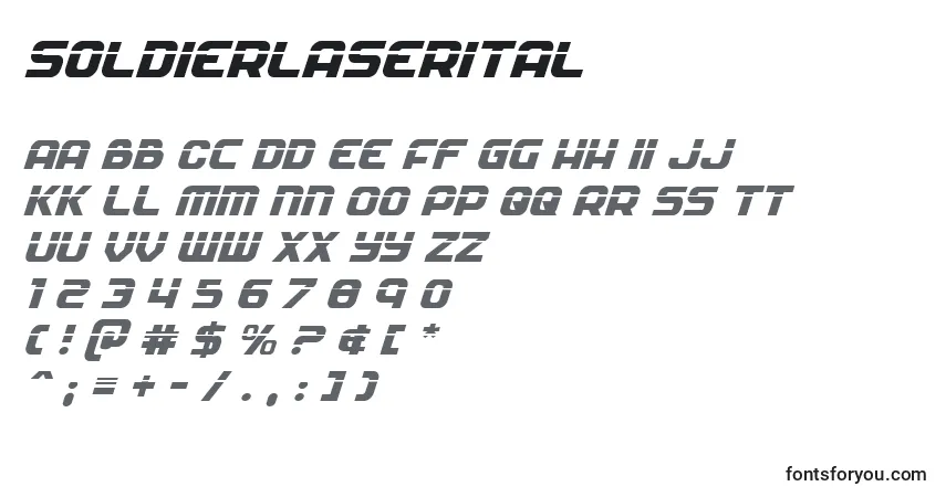Schriftart Soldierlaserital – Alphabet, Zahlen, spezielle Symbole