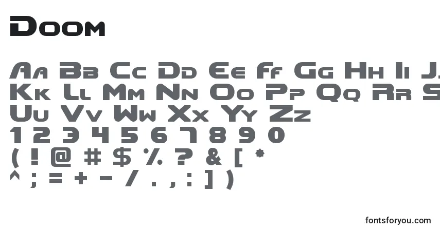 Schriftart Doom – Alphabet, Zahlen, spezielle Symbole