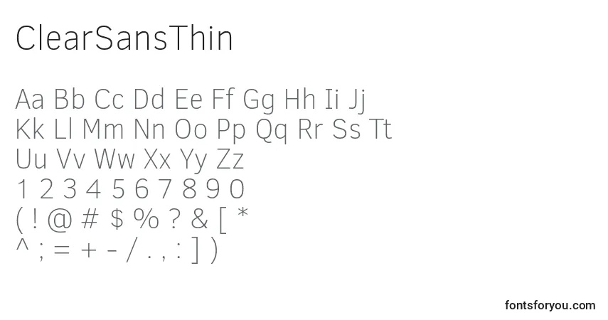 Czcionka ClearSansThin – alfabet, cyfry, specjalne znaki