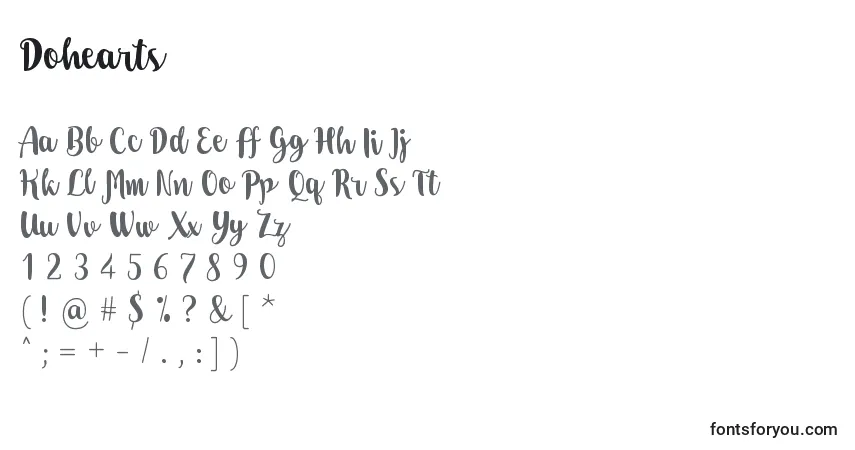 A fonte Dohearts – alfabeto, números, caracteres especiais