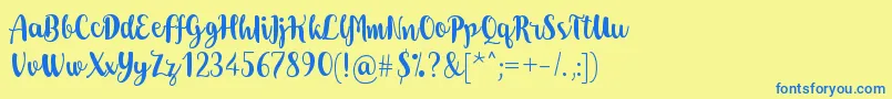 フォントDohearts – 青い文字が黄色の背景にあります。
