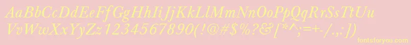 Fonte BartholomewNormalItalic – fontes amarelas em um fundo rosa
