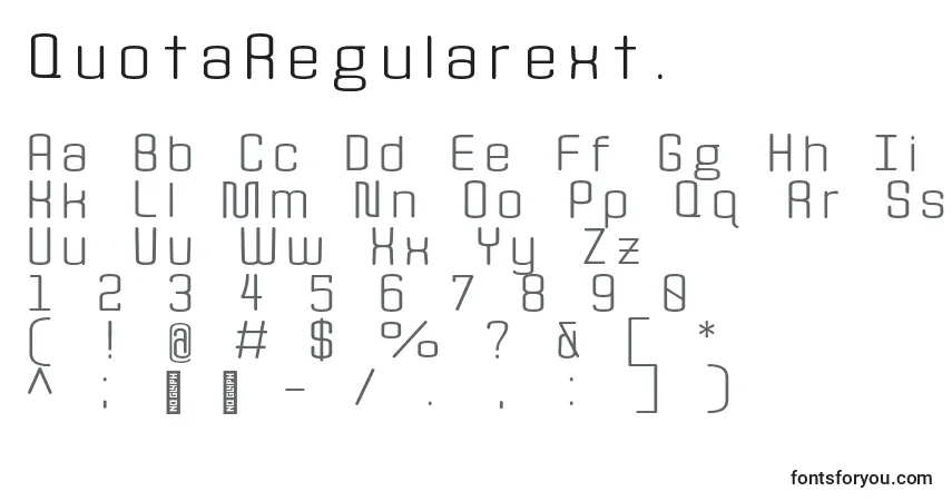 Schriftart QuotaRegularext. – Alphabet, Zahlen, spezielle Symbole