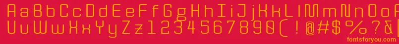 QuotaRegularext.-Schriftart – Orangefarbene Schriften auf rotem Hintergrund