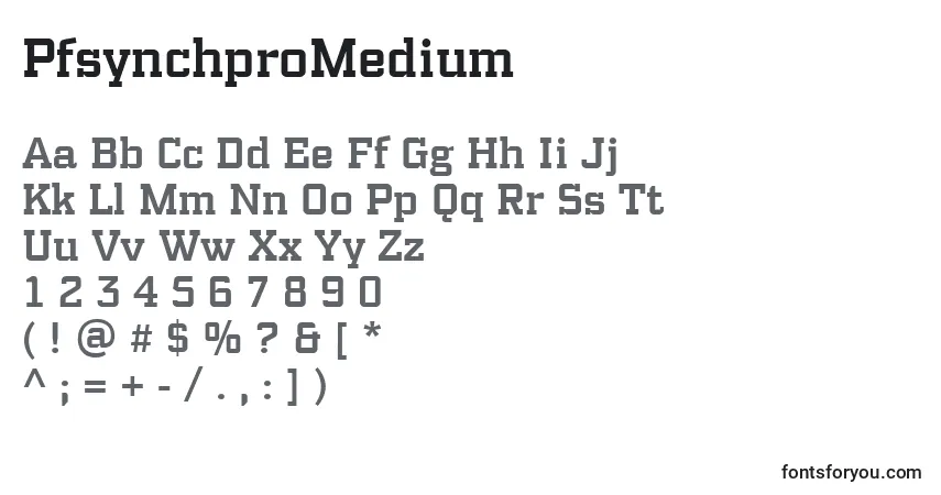 A fonte PfsynchproMedium – alfabeto, números, caracteres especiais