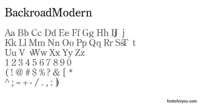 Schriftart BackroadModern – Alphabet, Zahlen, spezielle Symbole