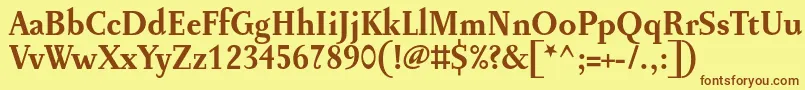 フォントPentagrammeBold – 茶色の文字が黄色の背景にあります。