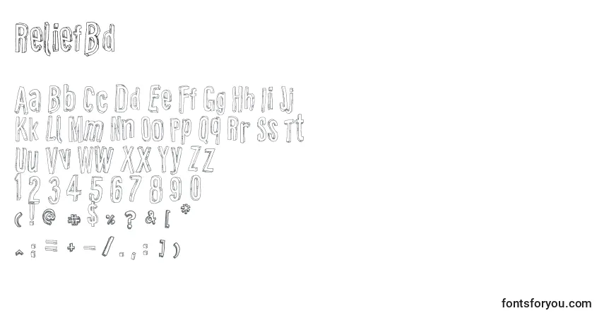 Czcionka ReliefBd – alfabet, cyfry, specjalne znaki