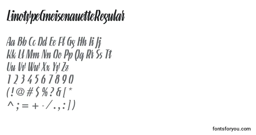 A fonte LinotypeGneisenauetteRegular – alfabeto, números, caracteres especiais