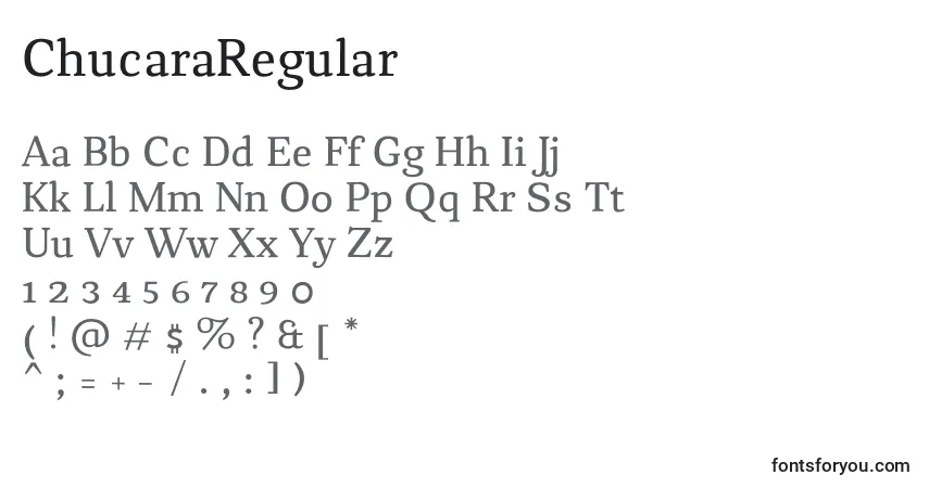 Schriftart ChucaraRegular – Alphabet, Zahlen, spezielle Symbole
