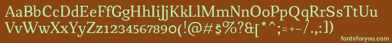 フォントChucaraRegular – 緑色の文字が茶色の背景にあります。
