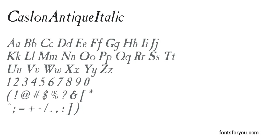 Шрифт CaslonAntiqueItalic – алфавит, цифры, специальные символы