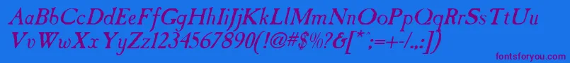 Fonte CaslonAntiqueItalic – fontes roxas em um fundo azul