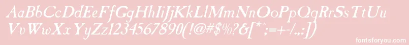 CaslonAntiqueItalic-fontti – valkoiset fontit vaaleanpunaisella taustalla