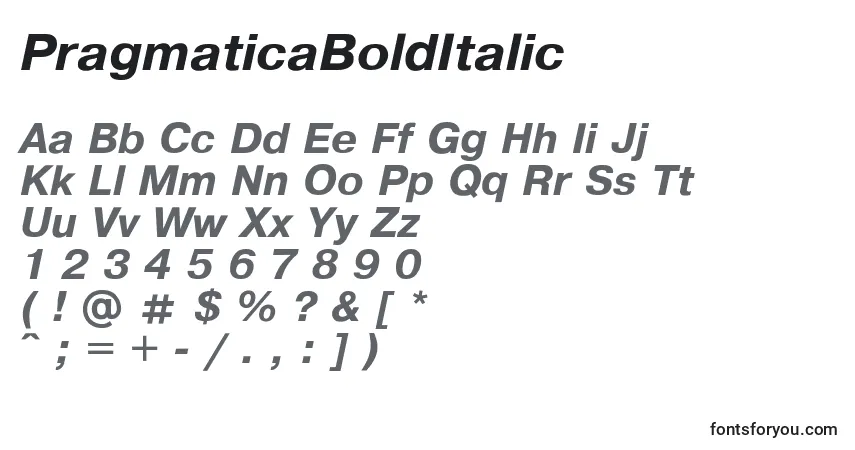 Schriftart PragmaticaBoldItalic – Alphabet, Zahlen, spezielle Symbole